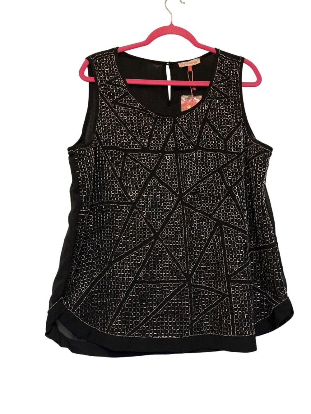 English Laundry Black Sleeveless Geometric Beaded Top XL NWT